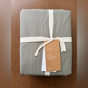 NWT West Elm Organic Washed Cotton Percale Full Sheet Set - Vetiver Green